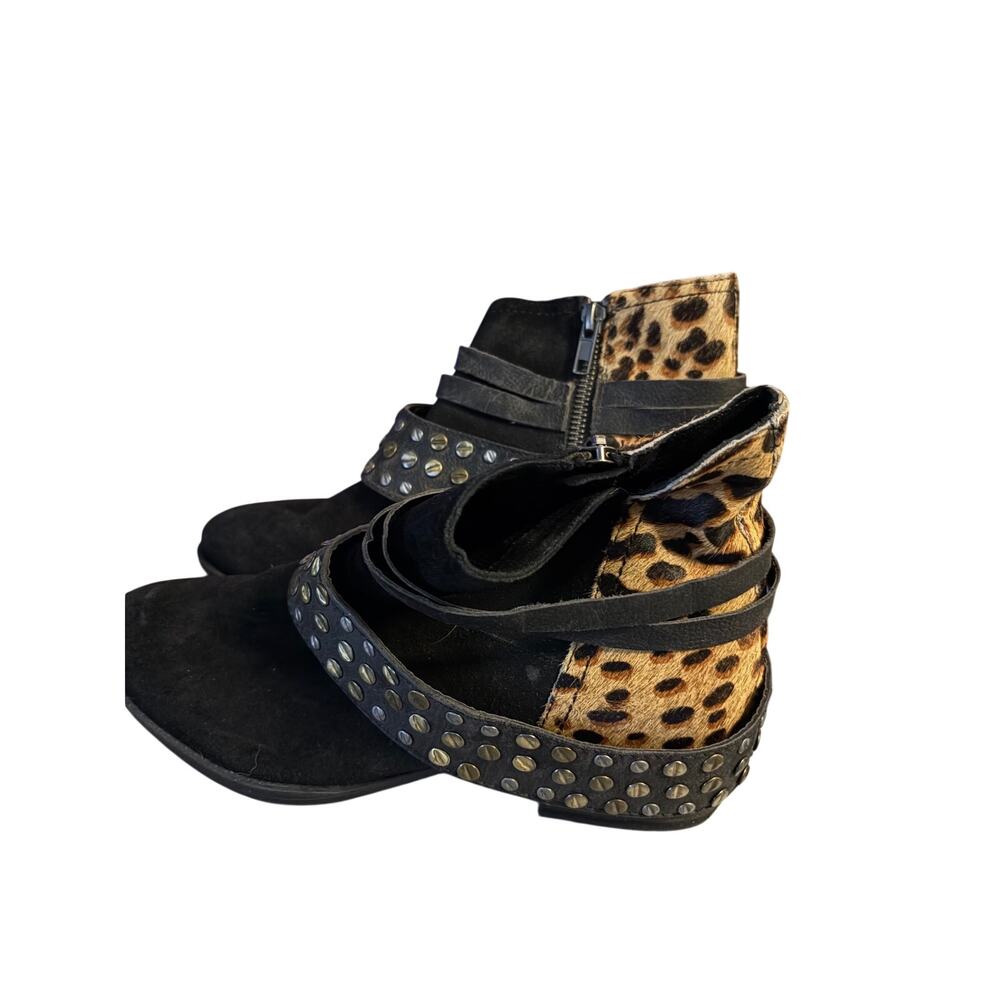 Naughty Monkey Black Suede Leopard Ankle Boots Size 9